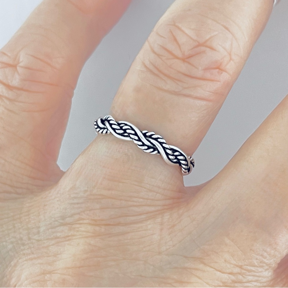 Sterling Silver Unisex Twisted Rope Ring, Silver Band, Braid Rings, Stackable - Picture 4 of 13